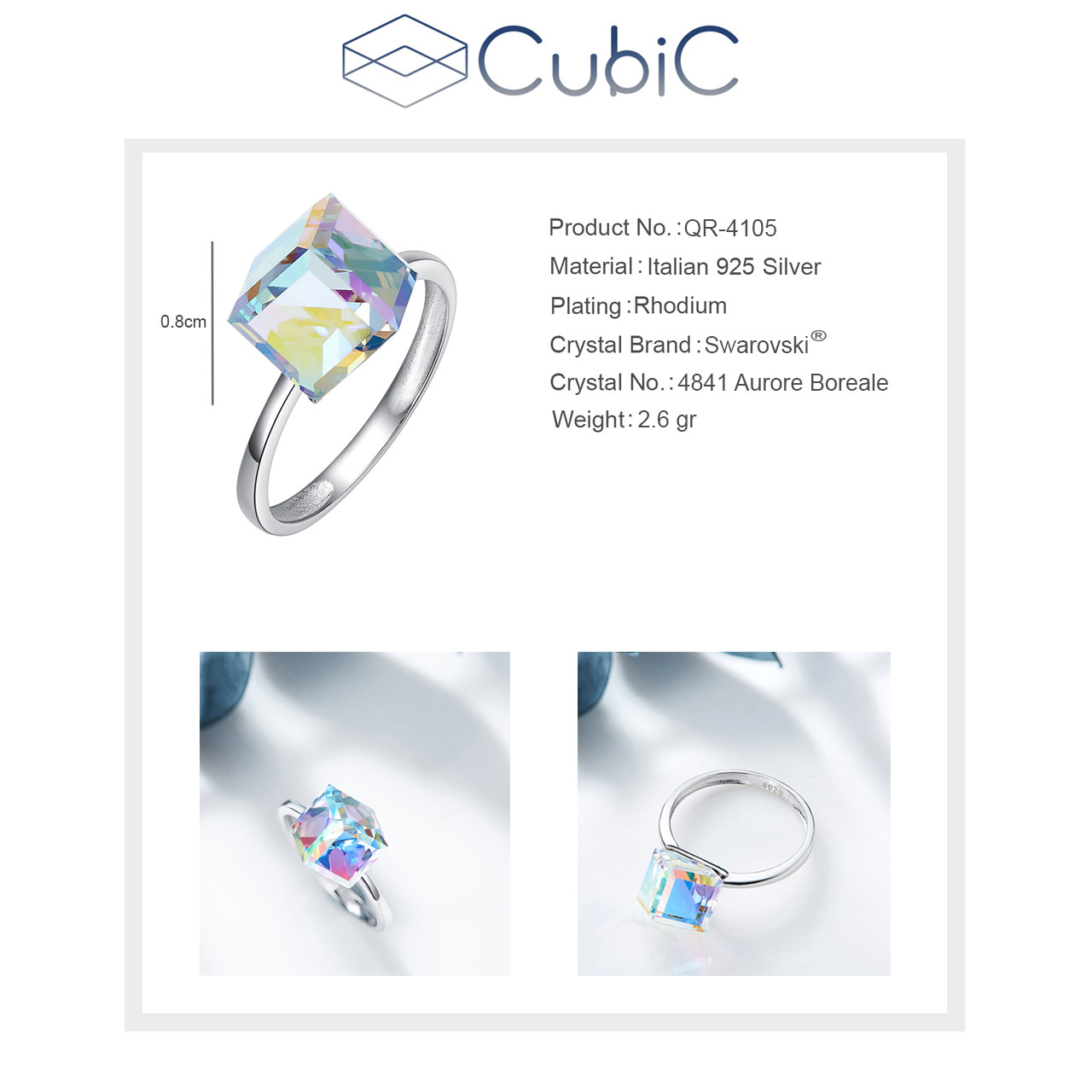 انگشتر نقره زنانه کوبیک مدل QR-4841