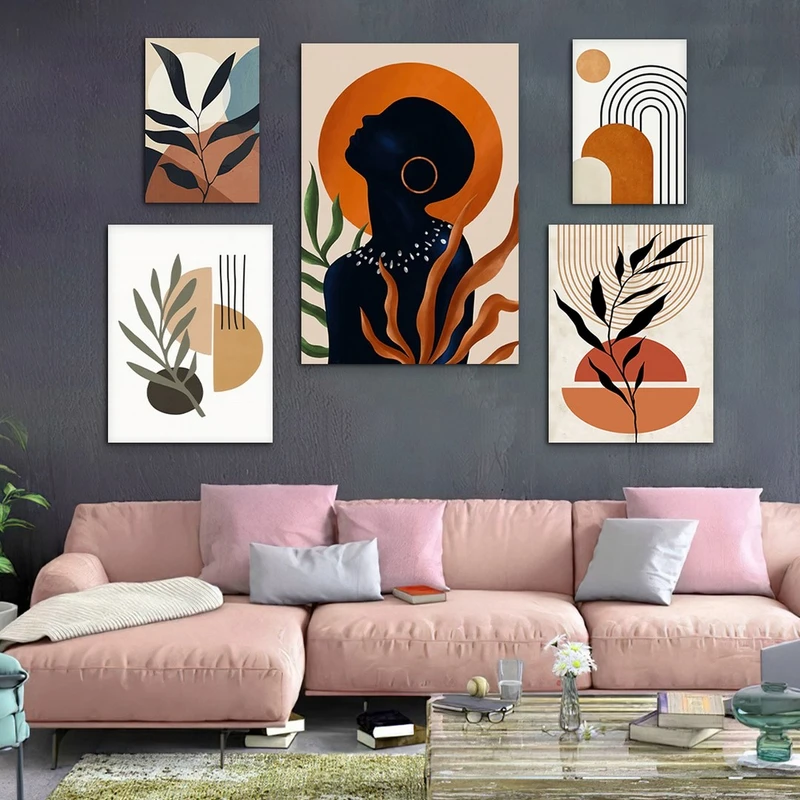 تابلو شاسی بکلیت طرح نقاشی مینیمال و چهره زن آفریقایی مدل SH-956 مجموعه 5 عددی