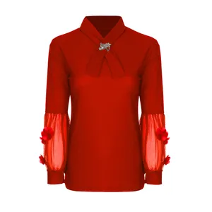 بلوز زنانه مدل 521 آستین پفی رنگ قرمز