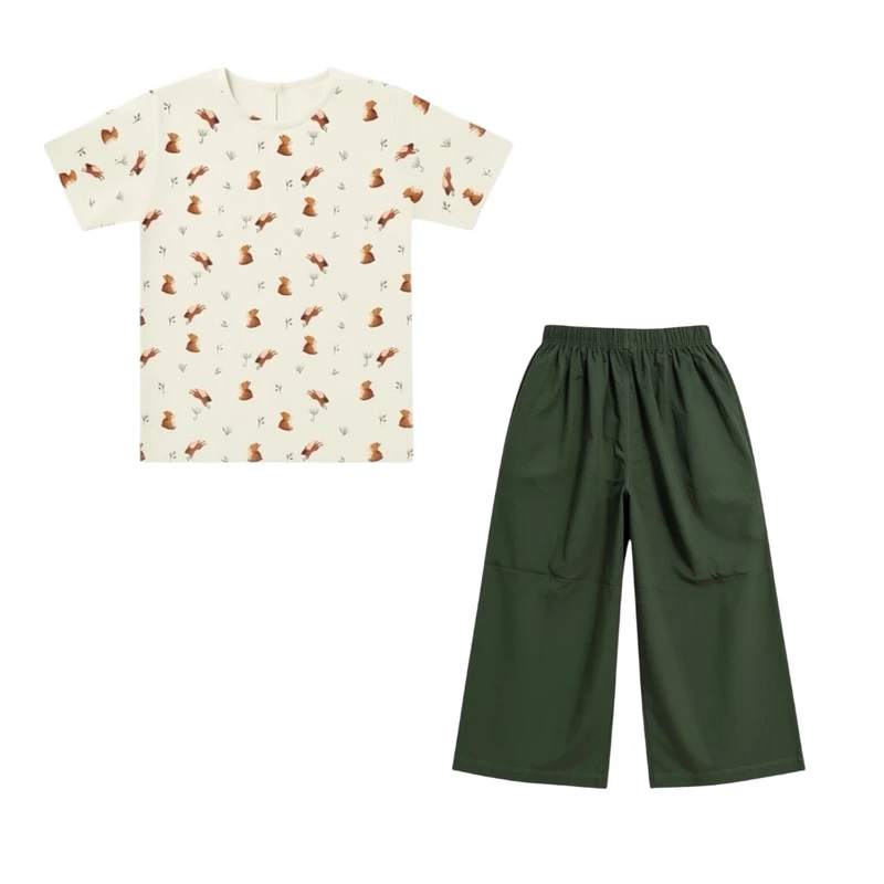 ست تی‌شرت آستین کوتاه و شلوار راحتی دخترانه مدل PJ1434