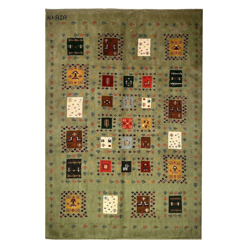 گبه دستبافت قشقایی سه متری کد NKP.RJ145 زمینه سبز