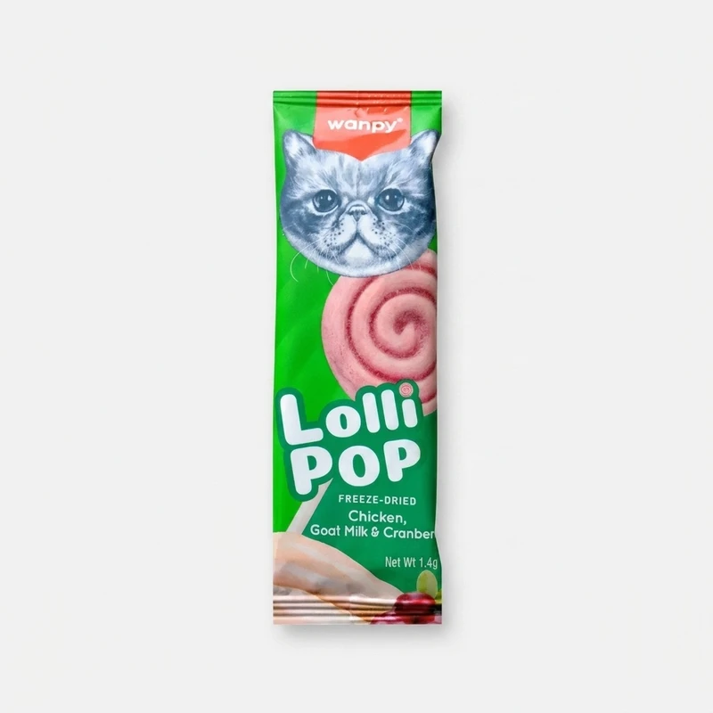 تشویقی گربه ونپی مدل Freeze Dried Lollipop طعم مرغ، شیر بز و کرن‌بری وزن 14 گرم
