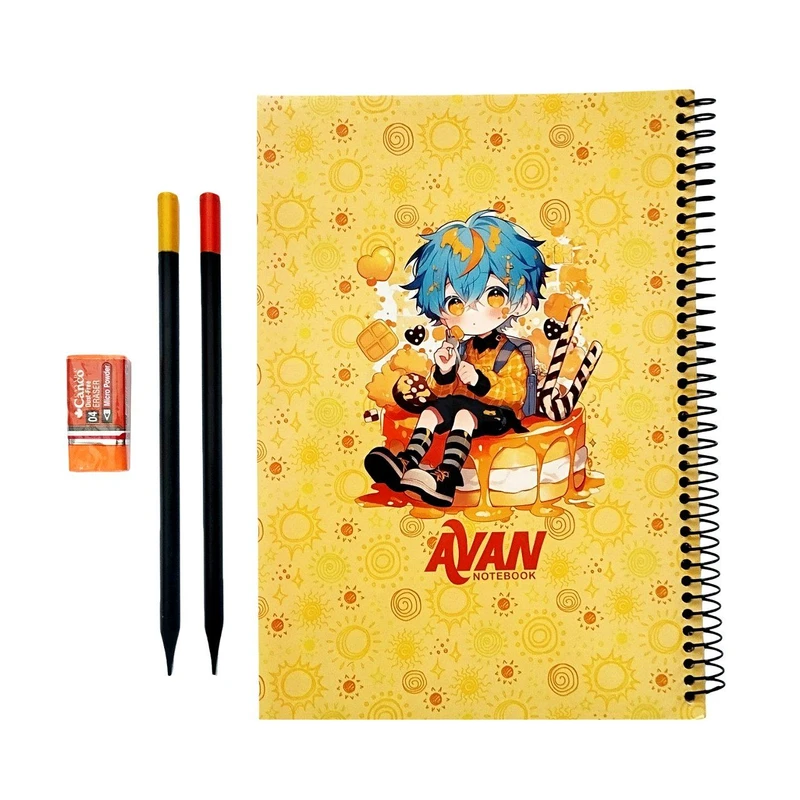 دفتر مشق 50 برگ آوان مدل انیمیشنی به همراه مداد و پاک کن مجموعه 4 عددی