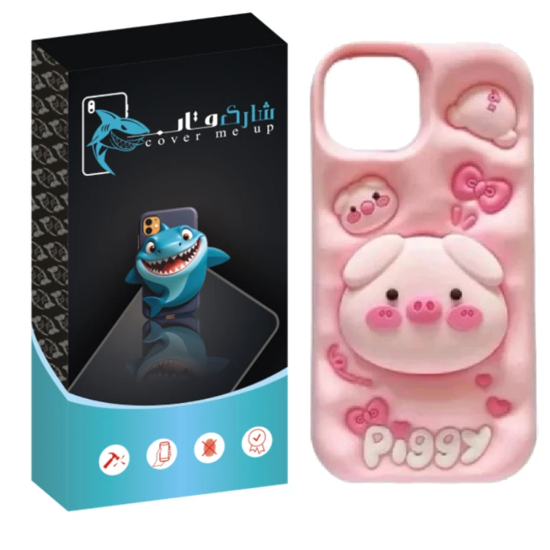 کاور شارک قاب مدل عروسکی طرح خوک سیلیکونی مناسب برای گوشی موبایل اپل iPhone 13