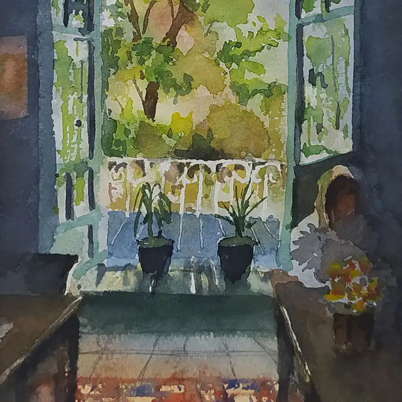 نقاشی آبرنگ طرح خانه قدیمی کد 58