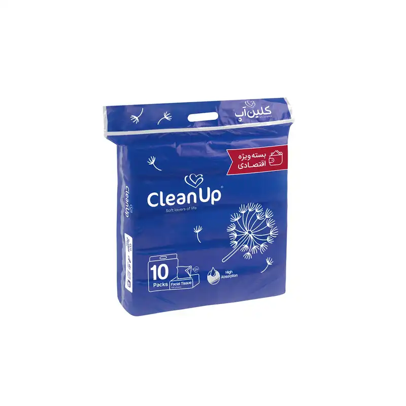 دستمال کاغذی 100 برگ کلین آپ  مدل اقتصادی قاصدک بسته 10 عددی