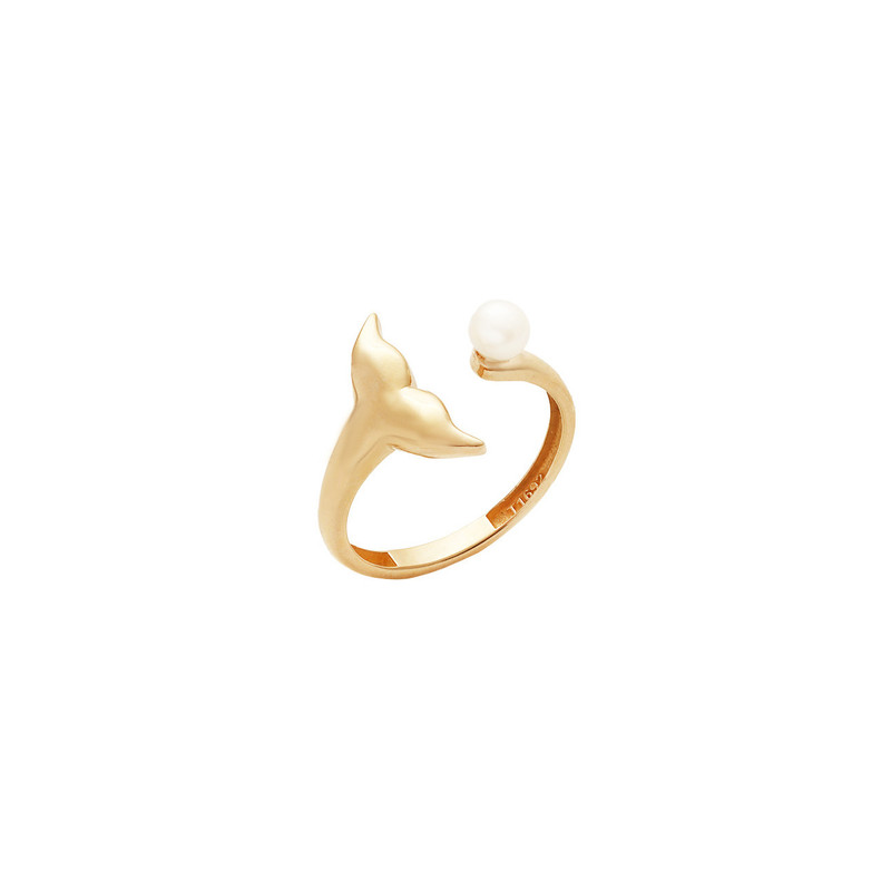 انگشتر طلا 18 عیار زنانه الی گالری مدل دم نهنگ و مروارید  سایز 55