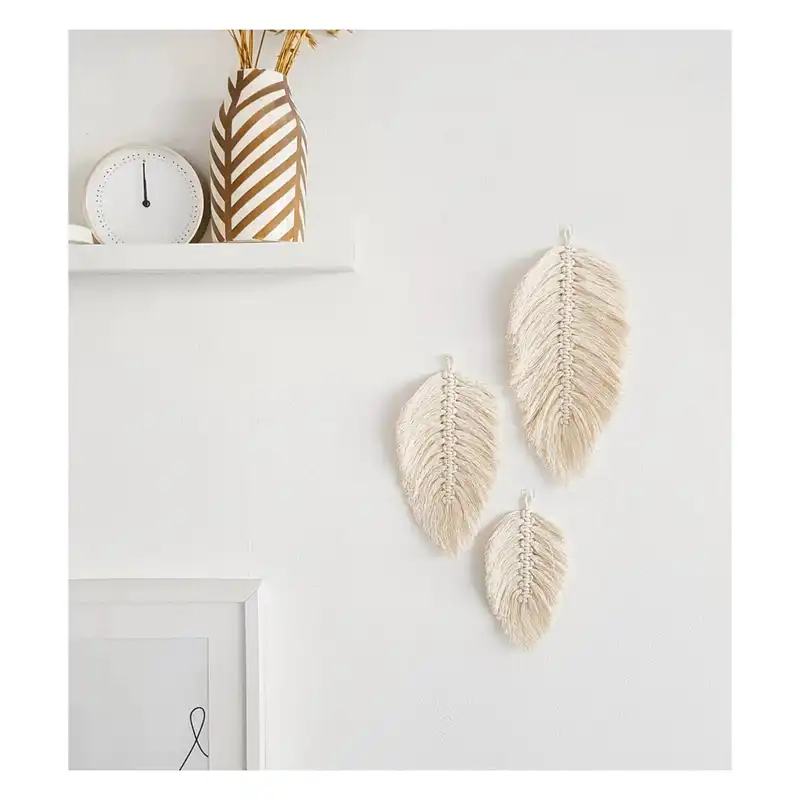 آویز بافتنی مدل برگ مکرومه بسته 3 عددی