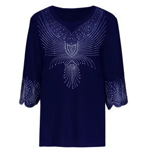 بلوز آستین سه ربع یقه گرد زنانه شاهبازان مدل مجلسی نگین دار