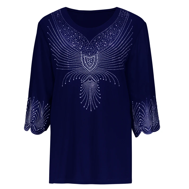 بلوز آستین سه ربع یقه گرد زنانه شاهبازان مدل مجلسی نگین دار