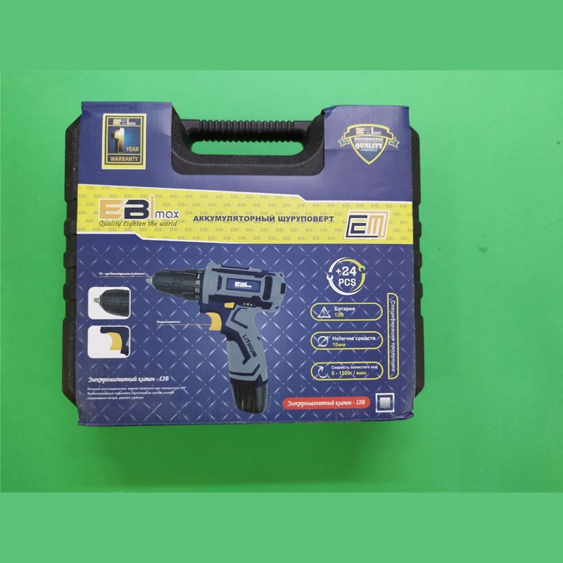 دریل پیچ گوشتی شارژی 10میلی‌متری 12ولت ابی مکس مدل EM-12V مجموعه 24 عددی
