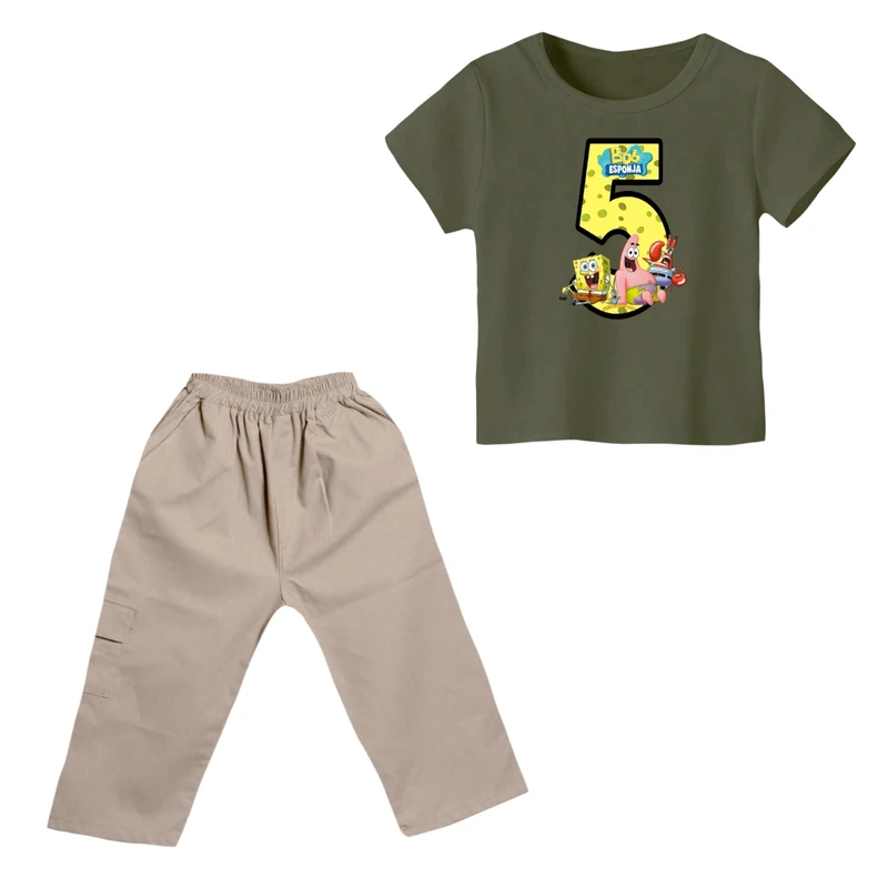 ست تی شرت و شلوارک پسرانه مدل باب اسفنجی کد ۷