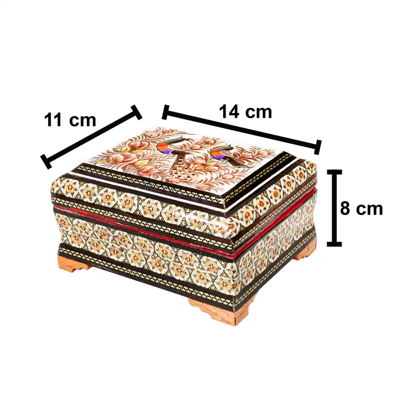 جعبه جواهرات خاتم کاری مدل گل و مرغ برجسته کد 14118Br2f3