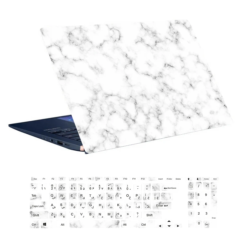 استیکر لپ تاپ توییجین و موییجین طرح Marble کد 30 مناسب برای لپ تاپ 15.6 اینچ به همراه برچسب حروف فارسی کیبورد 