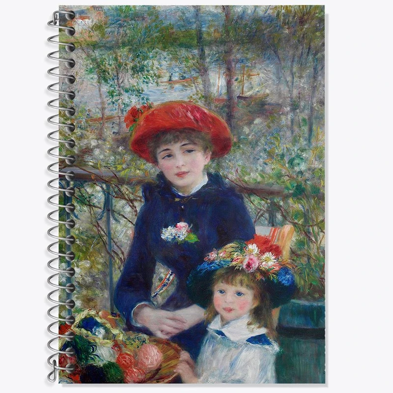 دفتر زبان 50 برگ خندالو مدل دو خط طرح دو خواهر روی تراس رنوار کد 23353