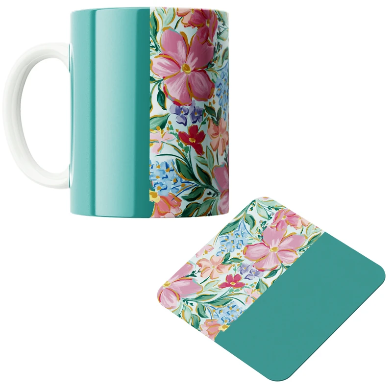 ماگ پاد آفرین مدل گل کد z433 به همراه زیر لیوانی