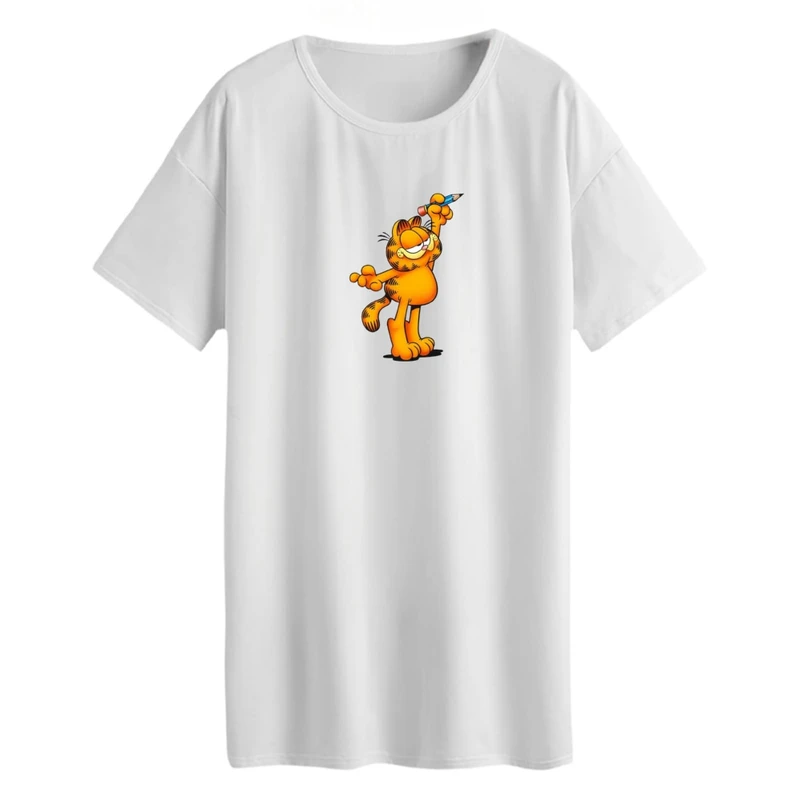 تی شرت لانگ آستین کوتاه  زنانه مدل گارفیلد کد 04 رنگ سفید