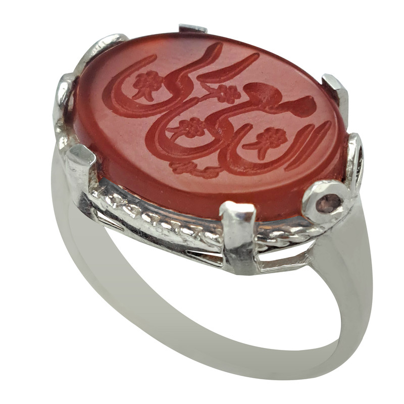 انگشتر نقره عقیق زنانه ملک زیور مدل سنجاقک طرح حکاکی ان معی ربی کد 128