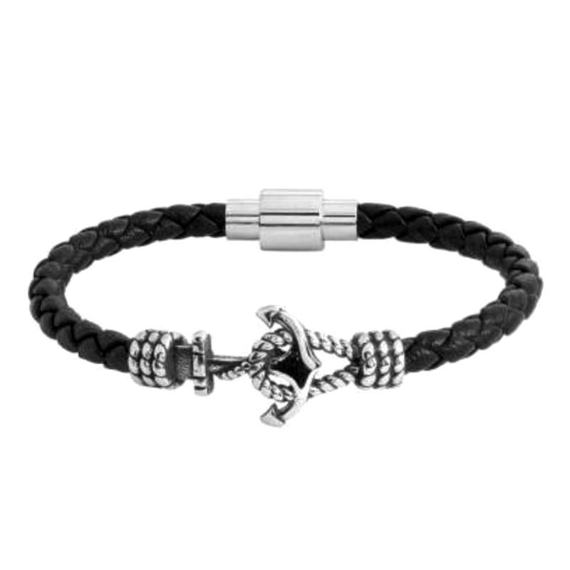 دستبند مردانه مدل ملوانی لنگر چرم کد 1400