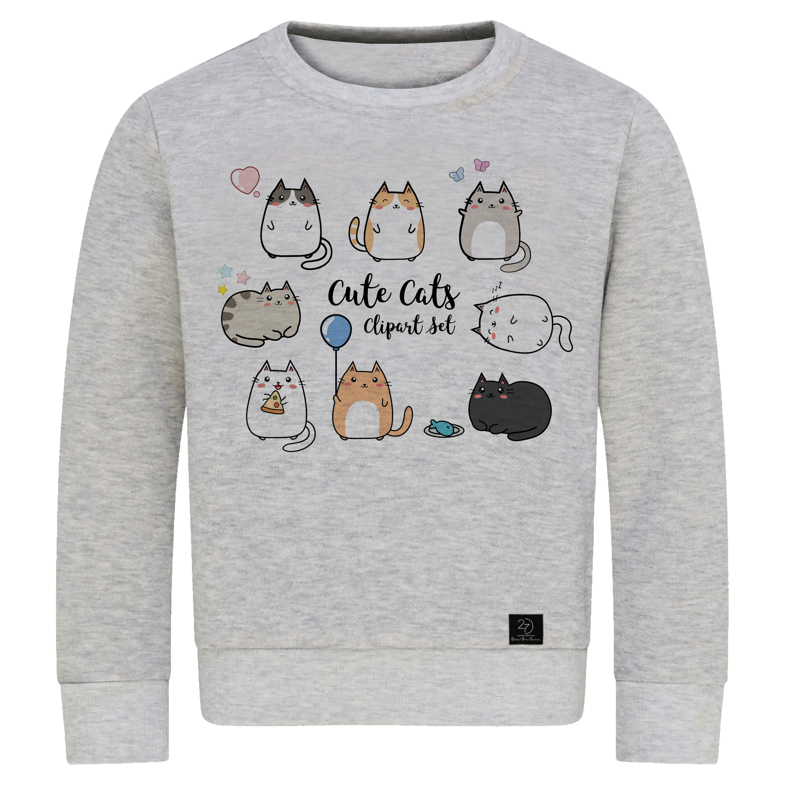 سویشرت دخترانه 27 مدل cute cats کد V08 رنگ طوسی