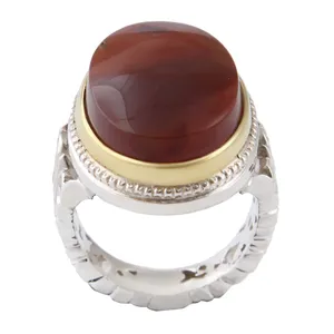 انگشتر نقره مردانه بازرگانی میلادی مدل عقیق یمنی کهنه رکاب ارره کاری دست ساز کد AM_2690