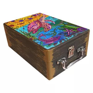 جعبه هدیه چوبی مدل چمدان طرح بهاری کد WS794