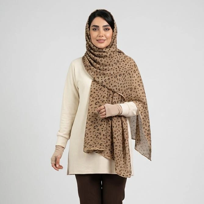 شال الیاف نخی زنانه مدل پلنگی کد 2001 با طول و عرض 150*75 سانتی‌متر