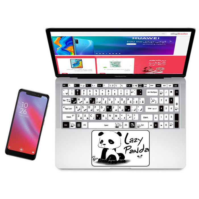 استیکر لپ تاپ راتیانا مدل lazy panda مناسب برای لپ تاپ 15 تا 17 اینچ به همراه برچسب حروف فارسی کیبورد
