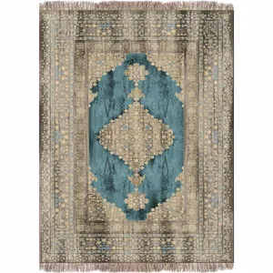 فرش ماشینی 700 شانه فرش زمینه آبی حاشیه کرم پردیسان دلیجان کد c1056