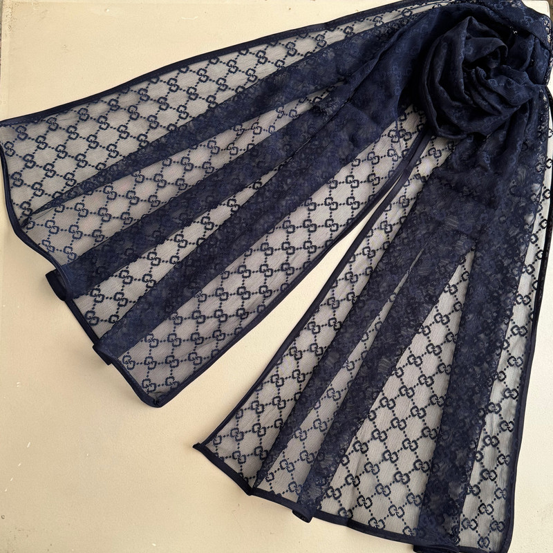 شال زنانه مدل توری گیپور زنجیری دور نوار دوزی مجلسی