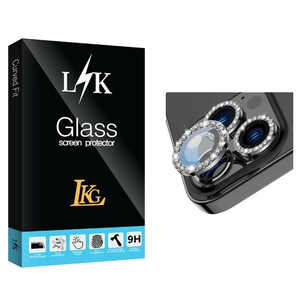 محافظ لنز گوشی ال کا جی مدل LKK رینگی نگین دار مناسب برای گوشی موبایل اپل iPhone 14 Pro / 14 Pro Max / 15 Pro / 15 Pro Max