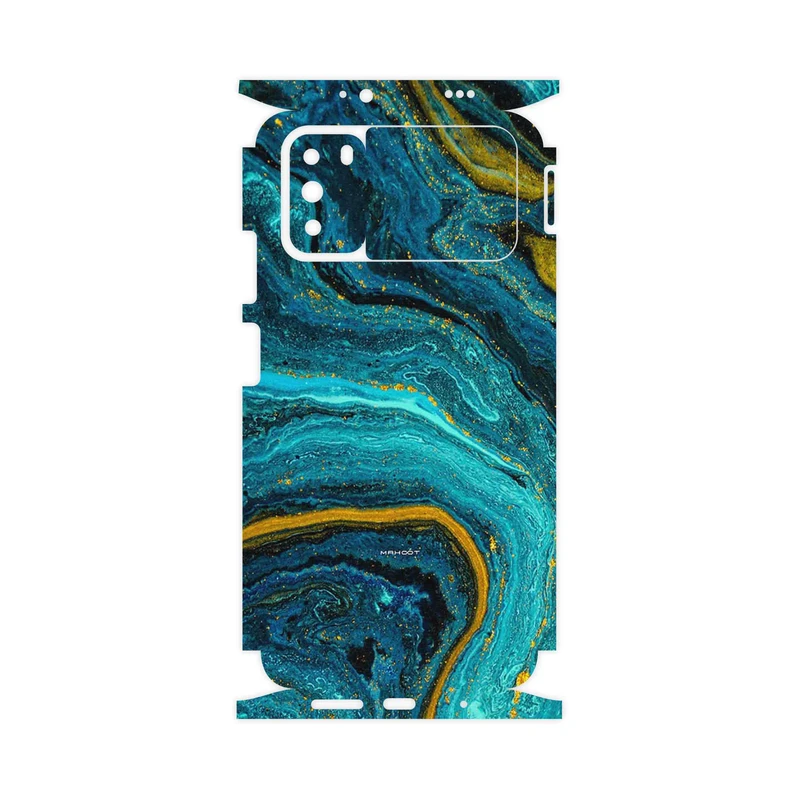 برچسب پوششی ماهوت مدل Turquoise marblewith golden streaks-FullSkin مناسب برای گوشی موبایل شیائومی Poco M3