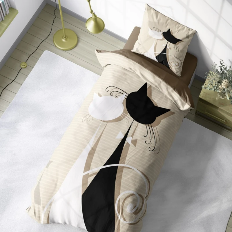 سرویس خواب 1 نفر 4 تکه مدل گربه سفید و سیاه کد 884