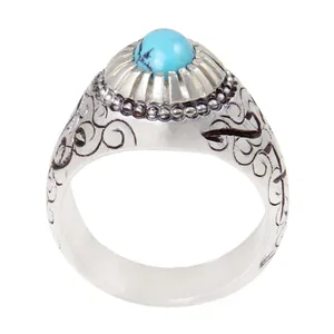 انگشتر نقره مردانه بازرگانی میلادی مدل  سنگ فیروزه طبیعی نیشابور کد AM_2008