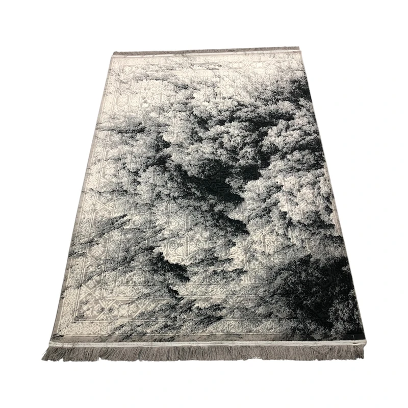 فرش ماشینی 700 شانه زمینه طوسی حاشیه طوسی مدل ابر و بادی