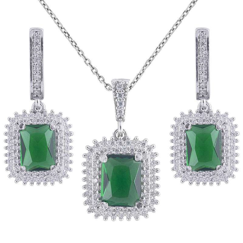 نیم ست نقره زنانه مدل زمرد AMT-M206