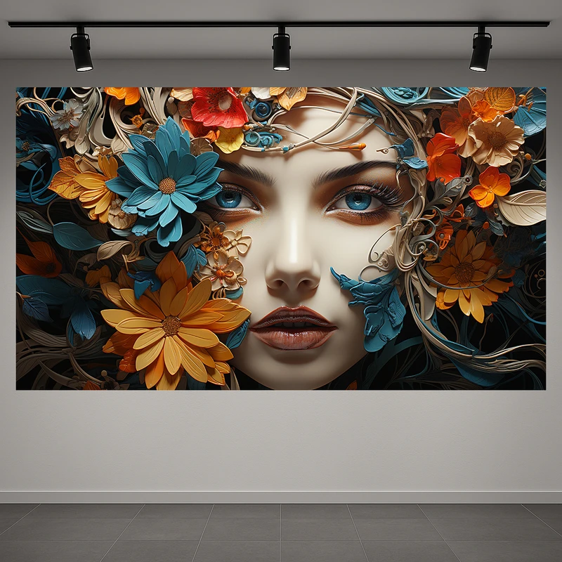 پوستر طرح چهره زن و گل مدل پرتره فانتزی کد AR3059241