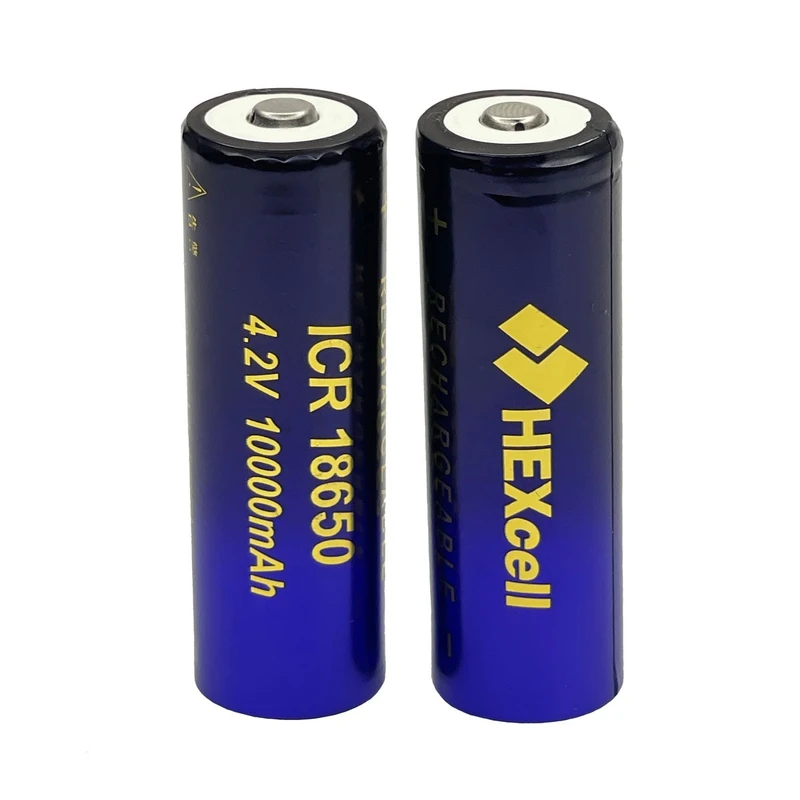 باتری لیتیومی قابل شارژ هکسل مدل ICR-18650 کد 4.2v ظرفیت 10000 میلی آمپر ساعت بسته 2 عددی