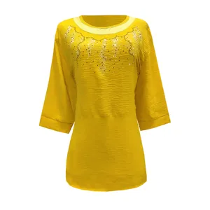 بلوز آستین سه ربع زنانه مدل ابروبادی کد 105034 رنگ خردلی