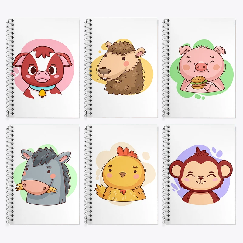 دفتر زبان 50 برگ خندالو مدل دو خط طرح حیوانات بامزه کد 455 مجموعه 6 عددی