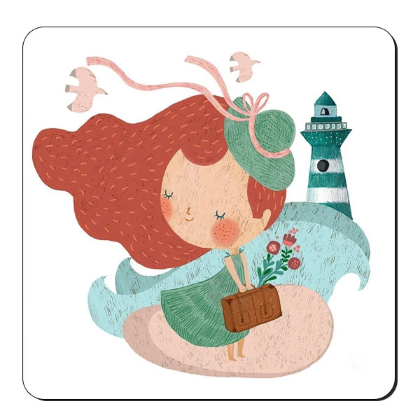  زیر لیوانی طرح دختر مسافر و فانوس دریایی کد nzl200