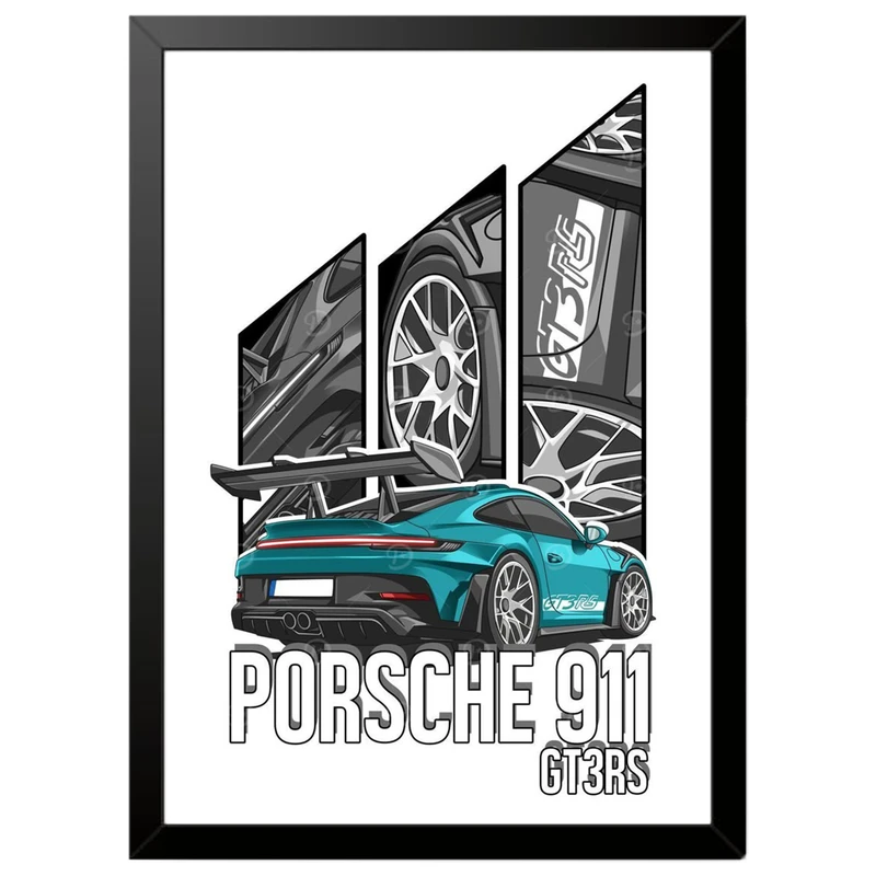 تابلو بکلیت طرح ماشین و خودرو پورشه PORSCHE 911 GT3 RS مدل b-po1674 فریم مشکی