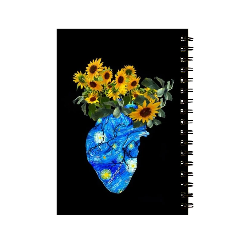 دفتر مشق 60 برگ طرح قلب شب پرستاره و آفتابگردان کد 66