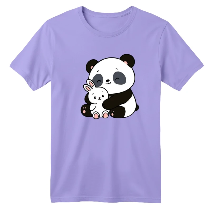 تی‌شرت آستین کوتاه لانگ یقه گرد بچگانه مدل پاندا و خرگوش