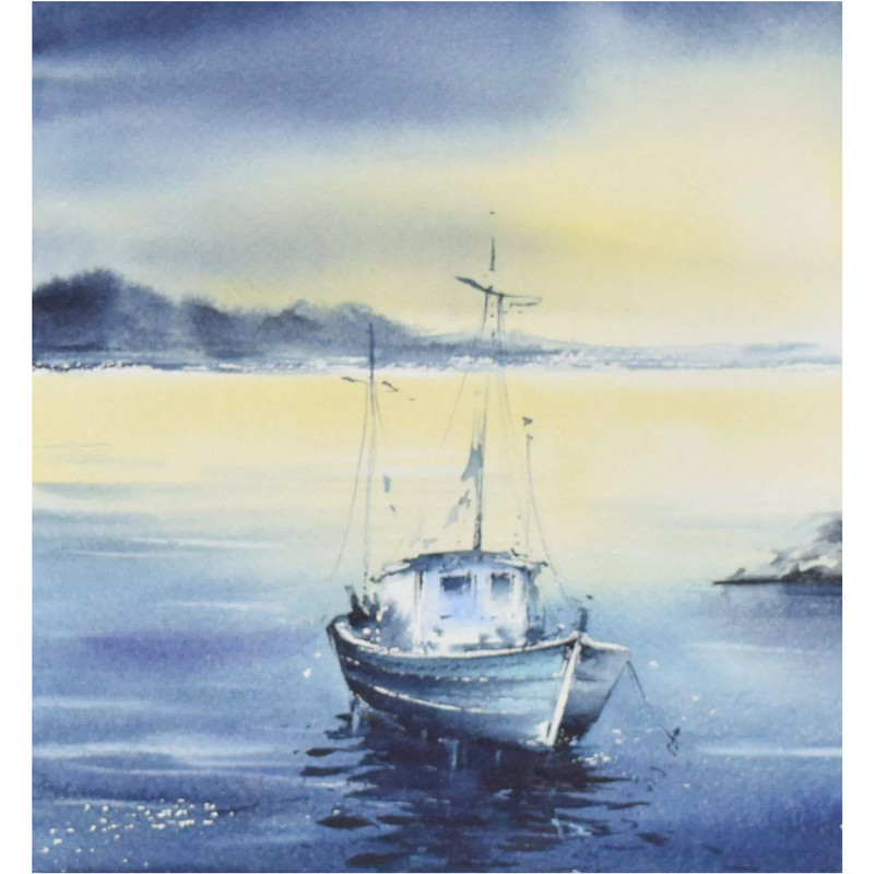 نقاشی آبرنگ طرح قایق روی آب کد 017