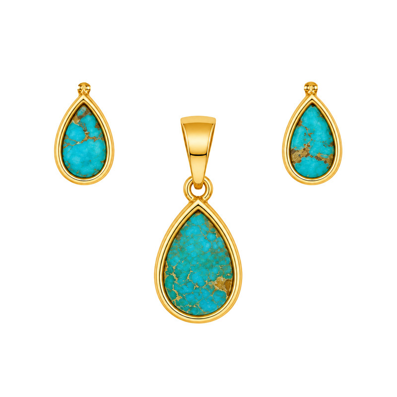نیم ست طلا 18 عیار زنانه مان گالری مدل اشکی فیروزه  کد HS01-0006400