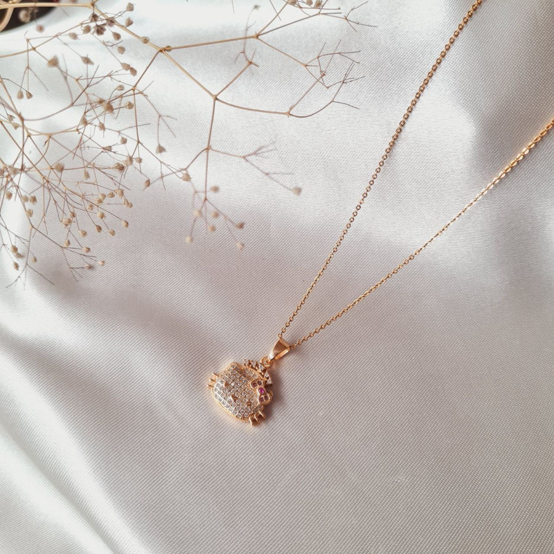 گردنبند دخترانه ژوپینگ مدل گربه نگینی گردنبند دخترانه ژوپینگ مدل گربه نگینی