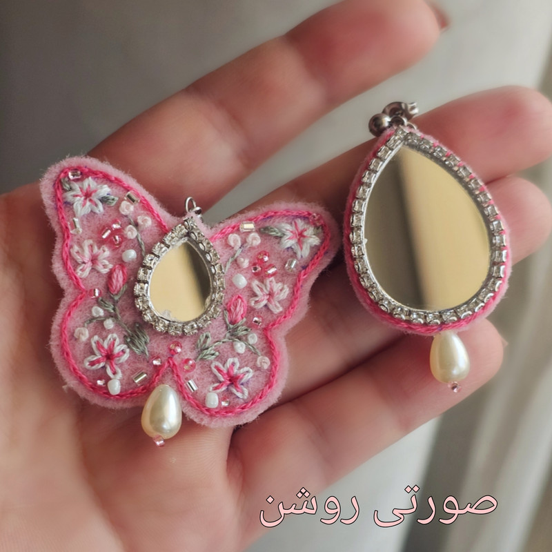 گوشواره دست دوز زنانه مدل پروانه خیال