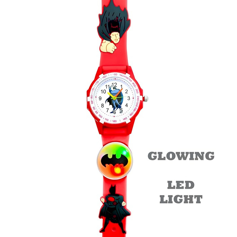 ساعت مچی عقربه ای بچگانه مدل چراغدار بند سیلیکونی ضد حساسیت طرح بتمن کد 3