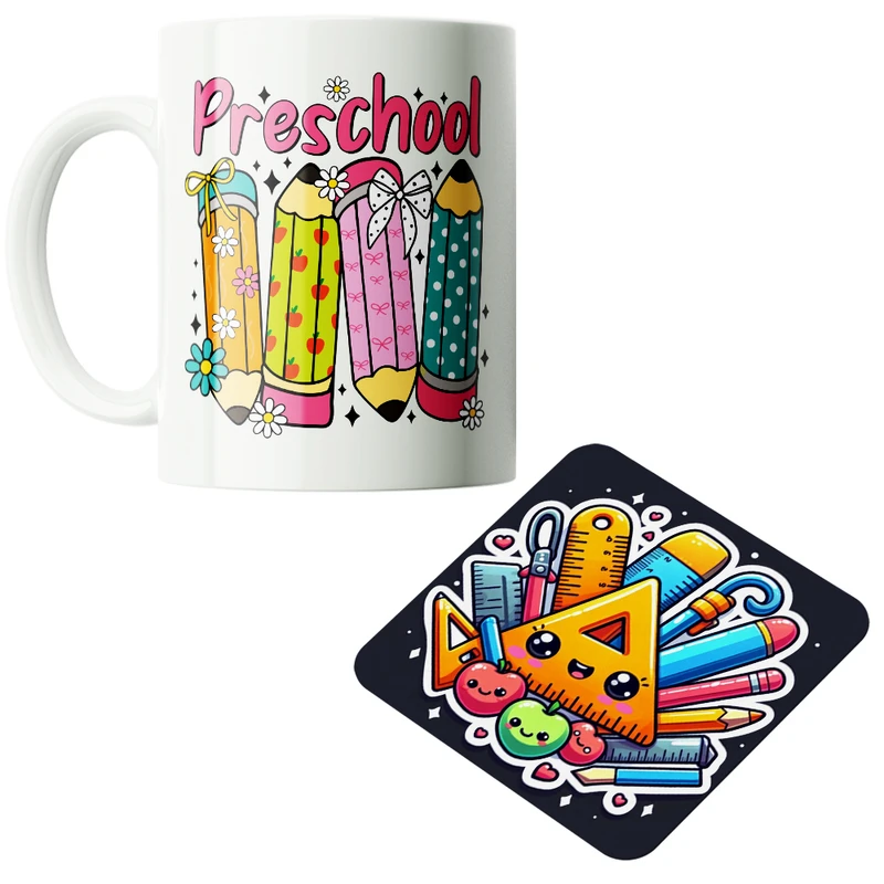 ماگ پاد آفرین مدل مدرسه مهد کودک پیش دبستانی کودکستان کد PZ251 به همراه زیرلیوانی